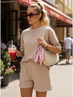 Dámský letní pruhovaný komplet Polský výrobek béžový FashionStreet AY1171 Dámský letní pruhovaný komplet Polský výrobek béžový FashionStreet AY1171