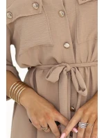 531-3 Midi sukně se zlatými knoflíky a vázáním - MOCHA MOUSSE