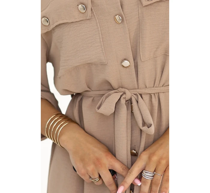 531-3 Midi sukně se zlatými knoflíky a vázáním - MOCHA MOUSSE