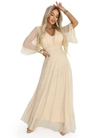 Dlouhé třpytivé plus size šaty s výstřihem a rukávy model 21945491 - numoco basic