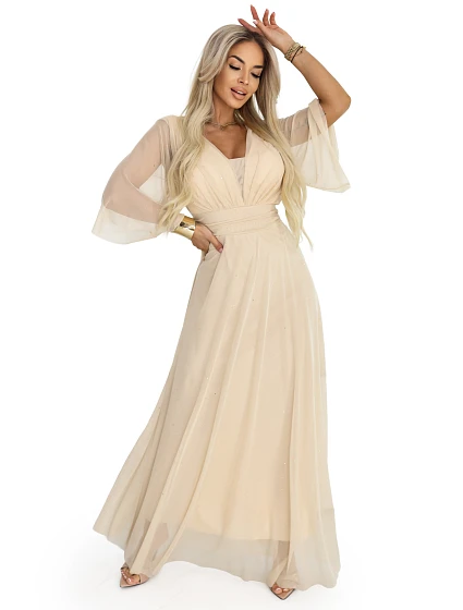 Dlouhé třpytivé plus size šaty s výstřihem a rukávy model 21945491 - numoco basic Dlouhé třpytivé plus size šaty s výstřihem a rukávy model 21945491 - numoco basic
