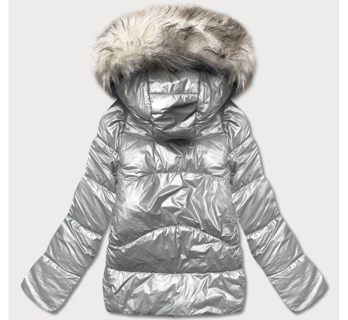 Krátká šedá károvaná dámská zimní bunda (16M9052-92)