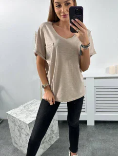 Bavlněná halenka s kapsami béžová