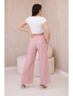 Viskózové kalhoty se širokými nohavicemi tmavě pudrově růžová