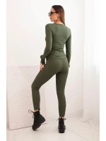 Dámský komplet z žebrované viskózy s dlouhým rukávem a legínami khaki