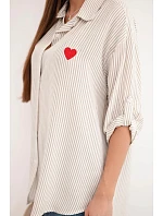 Dámská viskózová košile s krajkovými rukávy a límečkem béžová