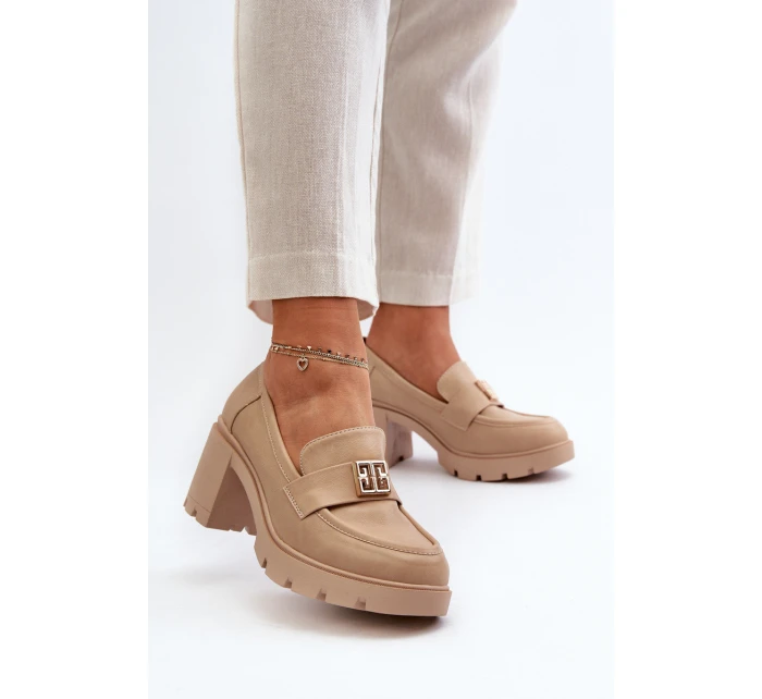 Dámské polobotky na masivním podpatku s ozdobou Beige model 21655247 - Boto