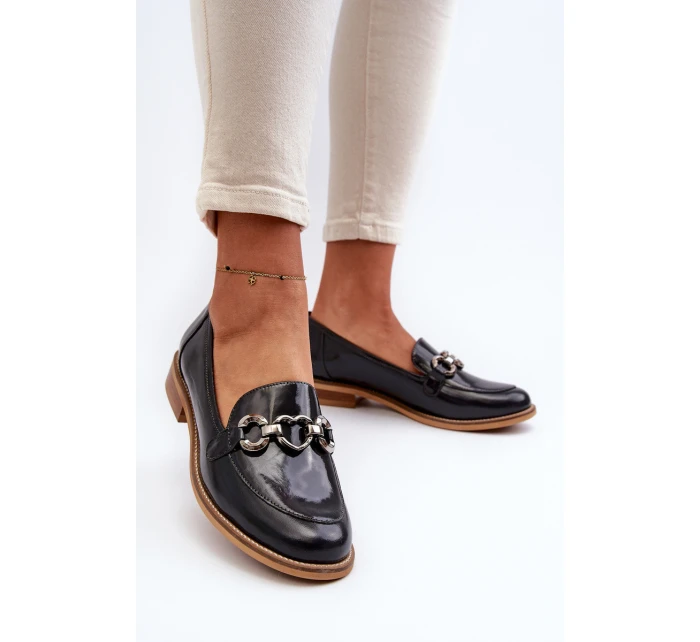 Kožené dámské lakované mokasíny model 21656264 modré - Laura Messi Kožené dámské lakované mokasíny model 21656264 modré - Laura Messi