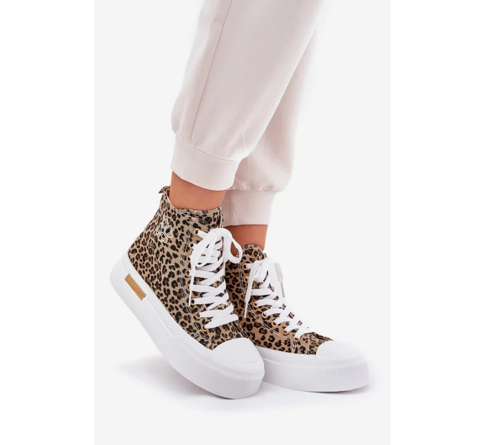 Vysoké Dámské Tenisky S Leopardským Vzorem Na Platformě Hnědé Laviriona Vysoké Dámské Tenisky S Leopardským Vzorem Na Platformě Hnědé Laviriona