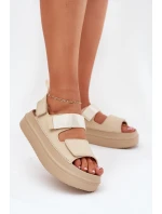 Dámské sandály na platformě se suchým zipem béžové model 21696233 - Boto Dámské sandály na platformě se suchým zipem béžové model 21696233 - Boto