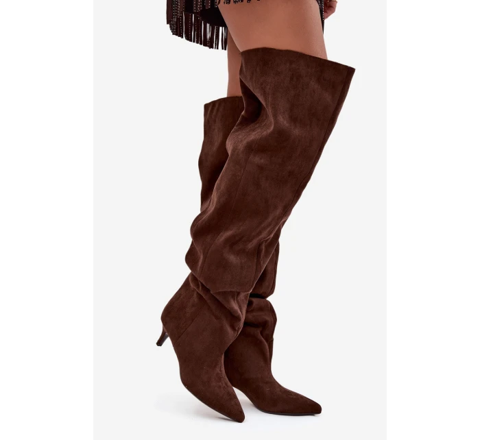 Nafukovací dámské kozačky na jehlovém podpatku čokoládové Ysolienne