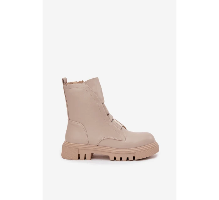 Zateplené boty worker pro ženy na zip z eko kůže světle béžové Mailyra Zateplené boty worker pro ženy na zip z eko kůže světle béžové Mailyra