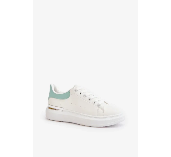 Nízké Dámské Tenisky Na Platformě Z Eko Kůže Bílo-Zelené Nevelena Nízké Dámské Tenisky Na Platformě Z Eko Kůže Bílo-Zelené Nevelena