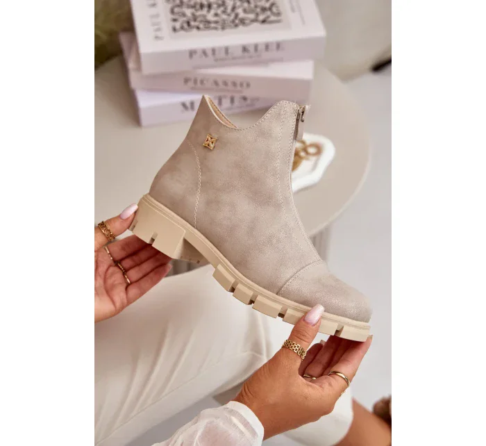 Zateplené Dámské Kotníkové Boty S Eko Kožené Zlaté model 20712781 - Kesi Zateplené Dámské Kotníkové Boty S Eko Kožené Zlaté model 20712781 - Kesi