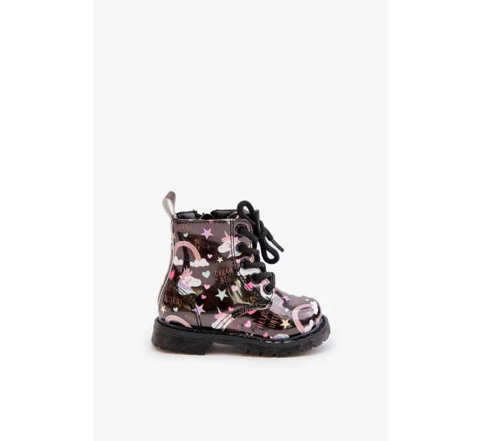 Dětské Zateplené Kotníkové Boty s Zipem Jednorožci Černé Tiptop Dětské Zateplené Kotníkové Boty s Zipem Jednorožci Černé Tiptop