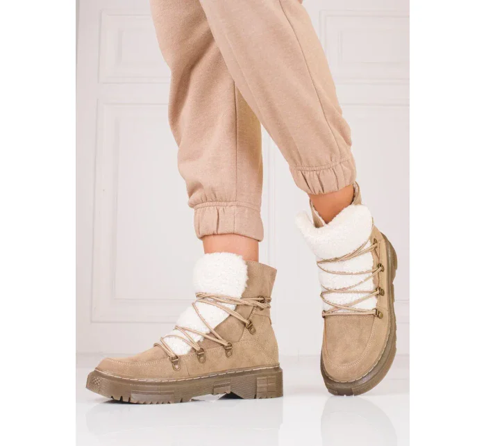 Pohodlné dámské  sněhule hnědé bez podpatku