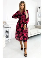 Černé dámské plisované midi šaty se vzorem  s a s dlouhými rukávy model 21486658 - numoco basic