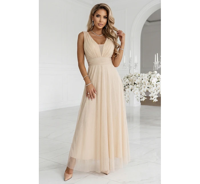 Dlouhé maxi šaty s třpytkami a hlubokým výstřihem model 22085443 - numoco basic Dlouhé maxi šaty s třpytkami a hlubokým výstřihem model 22085443 - numoco basic