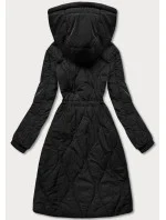 Černá dámská zimní bunda v délce ke kolenům (m-21601)
