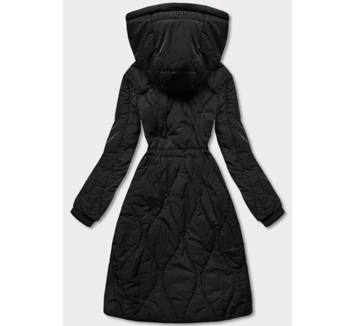 Černá dámská zimní bunda v délce ke kolenům (m-21601)