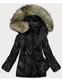 Černá dámská bunda s kapucí pro přechodné období (H-97-1)