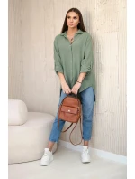 Bavlněná mušelínová košile oversize khaki