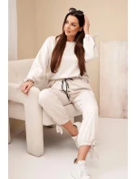 Dámský set z viskózy s mašlemi máslový bežový
