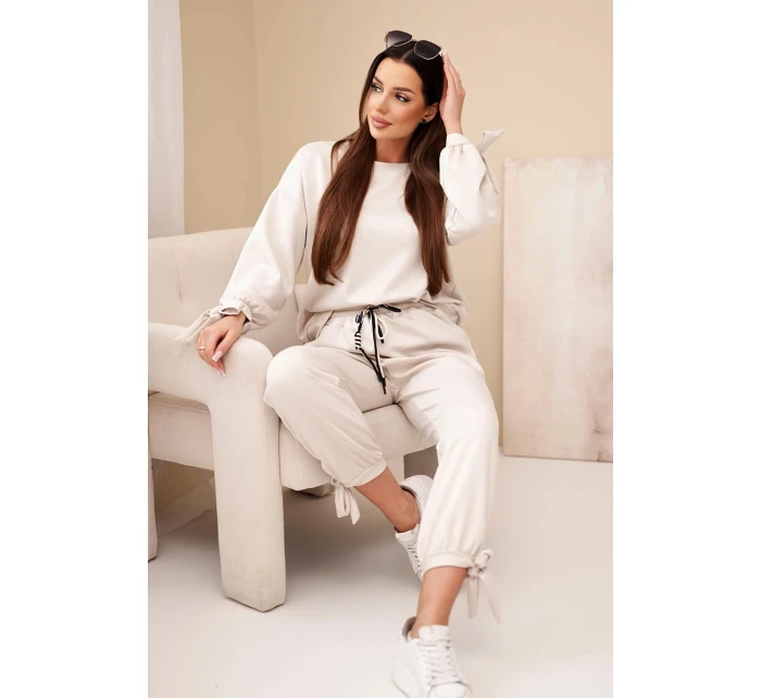 Dámský set z viskózy s mašlemi máslový bežový