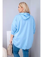 Dámská mikina ve velikosti Plus z viskózy s kapucí a klokankovou kapsou modrá Dámská mikina ve velikosti Plus z viskózy s kapucí a klokankovou kapsou modrá