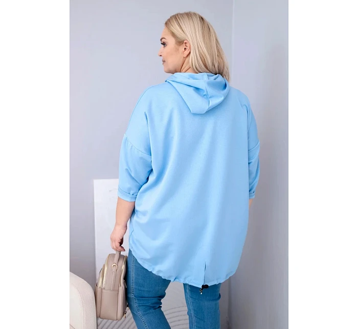 Dámská mikina ve velikosti Plus z viskózy s kapucí a model 22011800 kapsou modrá - K-Fashion Dámská mikina ve velikosti Plus z viskózy s kapucí a model 22011800 kapsou modrá - K-Fashion