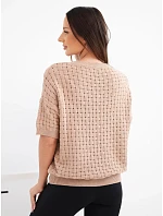 Dámský bavlněný model 22391366 svetr s krátkým rukávem camelový - K-Fashion Dámský bavlněný model 22391366 svetr s krátkým rukávem camelový - K-Fashion