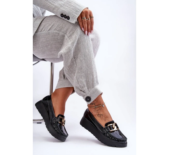 Kožené Mokasíny Na Platformě S Ozdobou Černá Desmond