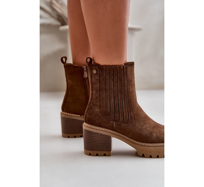 Dámské boty na podpatku z eko semiše zateplené tmavě hnědé Nevitas Dámské boty na podpatku z eko semiše zateplené tmavě hnědé Nevitas
