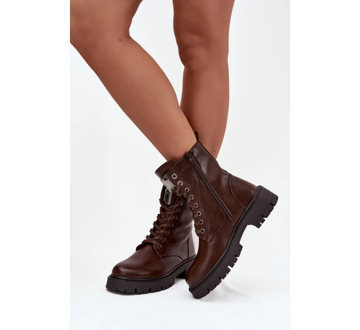 Dámské workery s ozdobou eko kůže čokoládové Karessa Dámské workery s ozdobou eko kůže čokoládové Karessa