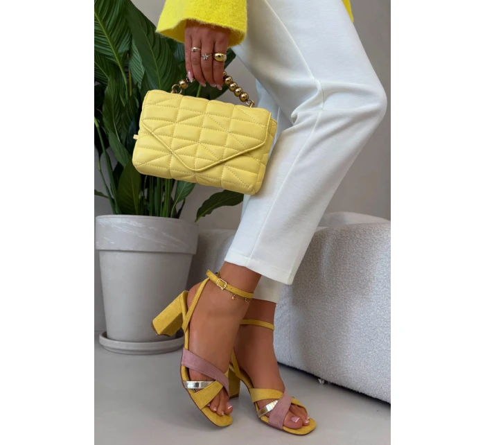 Dámské sandály na podpatku s pásky Eko semiš žluté model 21937474 - Boto