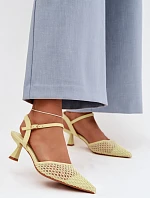 Dámské sandály na podpatku s síťkou Žluté Brilora