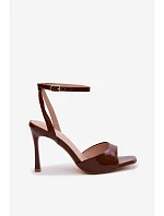 Dámské sandály na podpatku z umělé kůže hnědé Olissey
