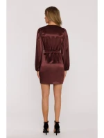 Saténové mini šaty s rukávy hnědé model 21479292 - Moe Saténové mini šaty s rukávy hnědé model 21479292 - Moe