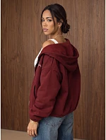 Dámská mikina s kapucí, rozepínací, zateplená, vínová, FashionStreet BY1579 Dámská mikina s kapucí, rozepínací, zateplená, vínová, FashionStreet BY1579