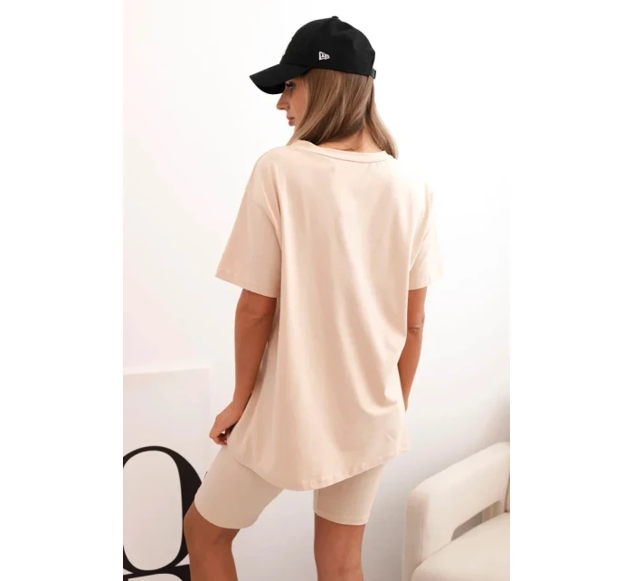 Dámský bavlněný komplet s krátkým rukávem a šortkami béžový Dámský bavlněný komplet s krátkým rukávem a šortkami béžový