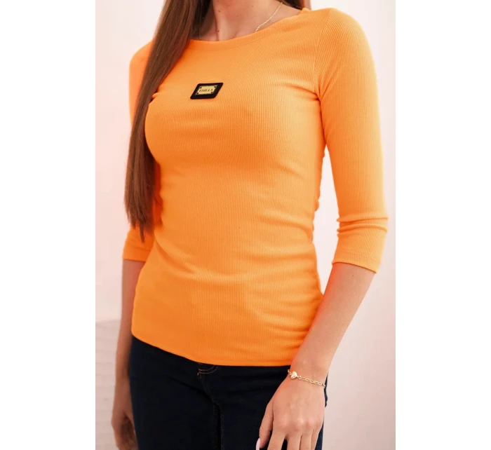 Dámská pruhovaná blůza s 3/4 rukávem a ozdobným nášivkem oranžová Dámská pruhovaná blůza s 3/4 rukávem a ozdobným nášivkem oranžová