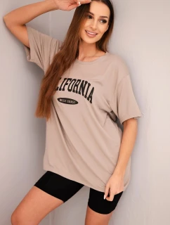 Dámská bavlněná souprava s tričkem a legínami s lampasem béžová