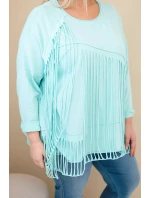Dámská bavlněná blůza Plus Size s třásněmi mátová