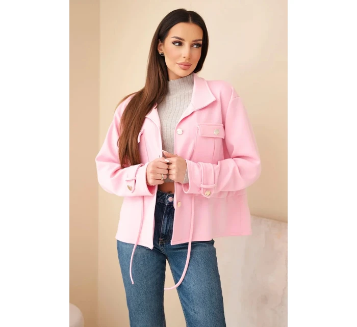 Dámská rozepínací mikina máslová s model 21952009 a kapsami cukrově růžová - K-Fashion Dámská rozepínací mikina máslová s model 21952009 a kapsami cukrově růžová - K-Fashion