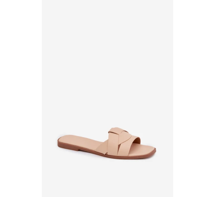 Dámské ploché nazouváky s pásky béžové model 21943262 - Boto Dámské ploché nazouváky s pásky béžové model 21943262 - Boto