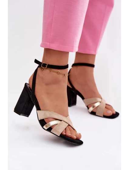 Dámské sandály na podpatku s pásky semiš Černé model 21937488 - Boto