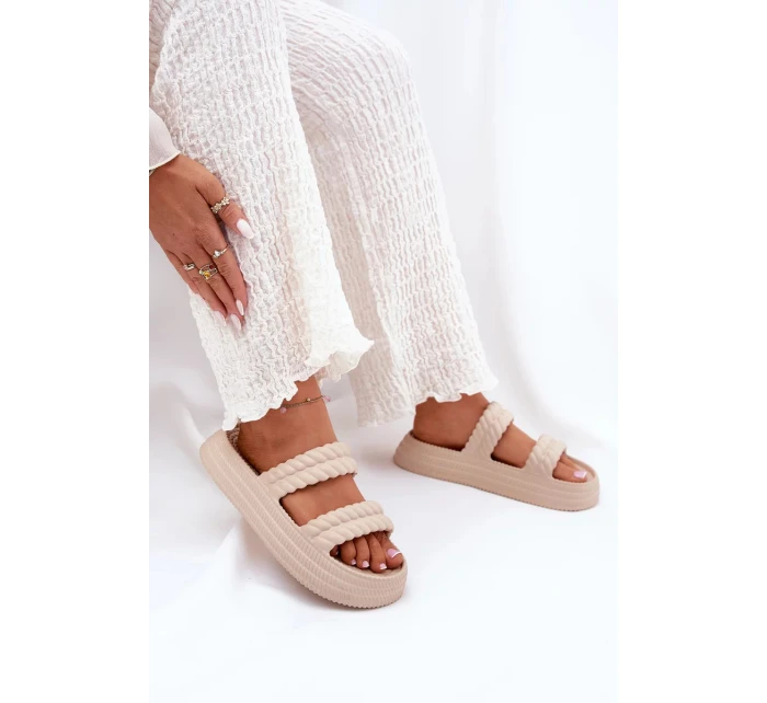 Dámské lehké pěnové pantofle na platformě S.Barski – béžové