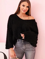 Dámský svetr z mohairu volného střihu s výstřihem do V IT-92 / 34360 Černá lesk - K-Fashion
