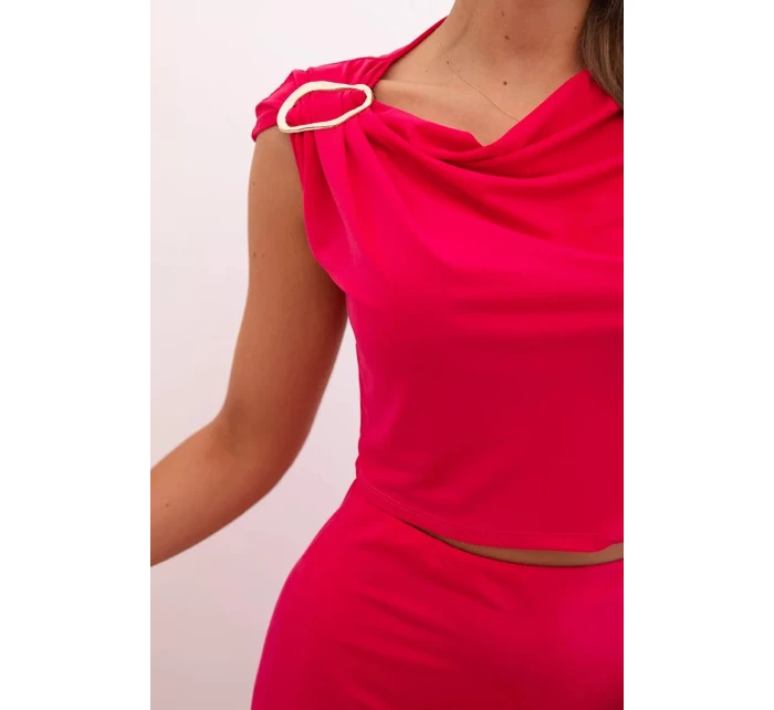 Dámský komplet s blůzkou ozdobenou sponou a přiléhavou sukní - fuchsie