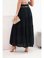 Dámská maxi bavlněná sukně s výšivkou a pásem černá model 22048767 - K-Fashion